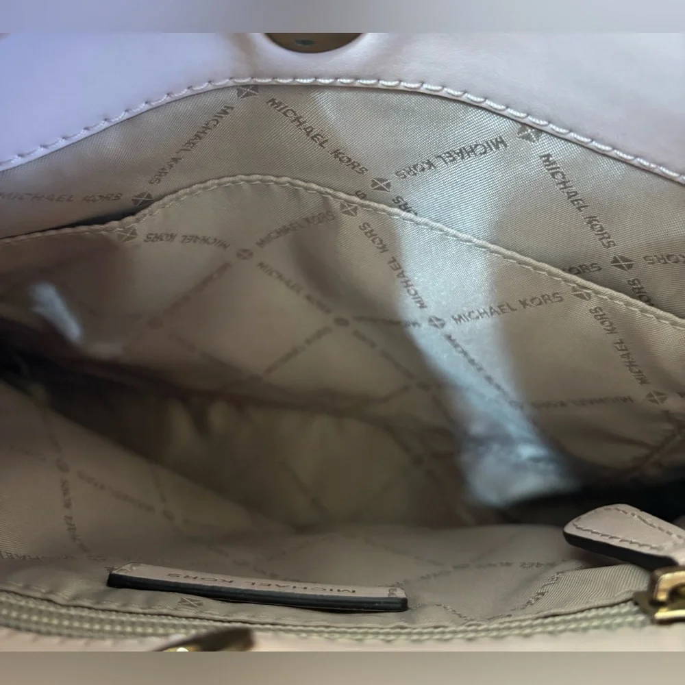 Michael Kors Nicole Medium Shoulder Bag Beige gold hardware leather suede